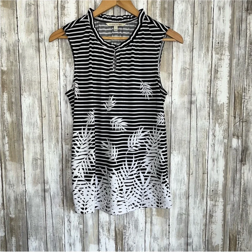 41 Hawthorn Black & White Stripe Palm Sleeveless Blouse - Picture 1 of 5